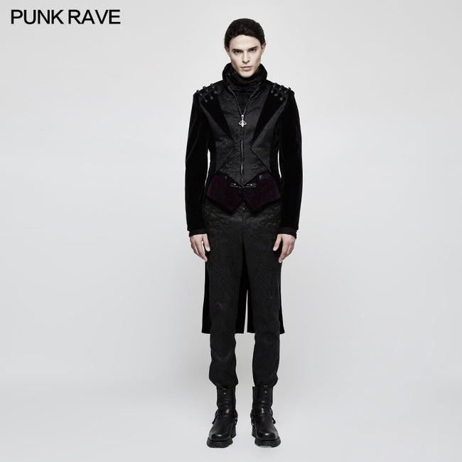 Fashion Men Velvet Gothic Coat With Adjustable Buckle