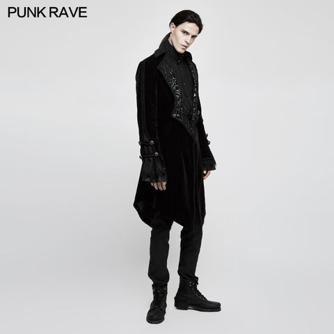 Suede Embossed Velvet Gothic Coat Gorgeous Medium Long Style