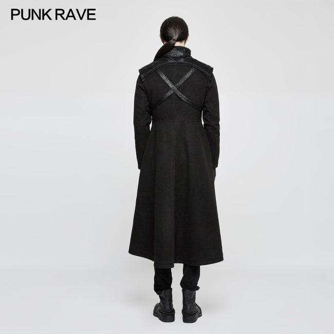 Handsome Dark Medium Long Punk Coat With Cross On Back