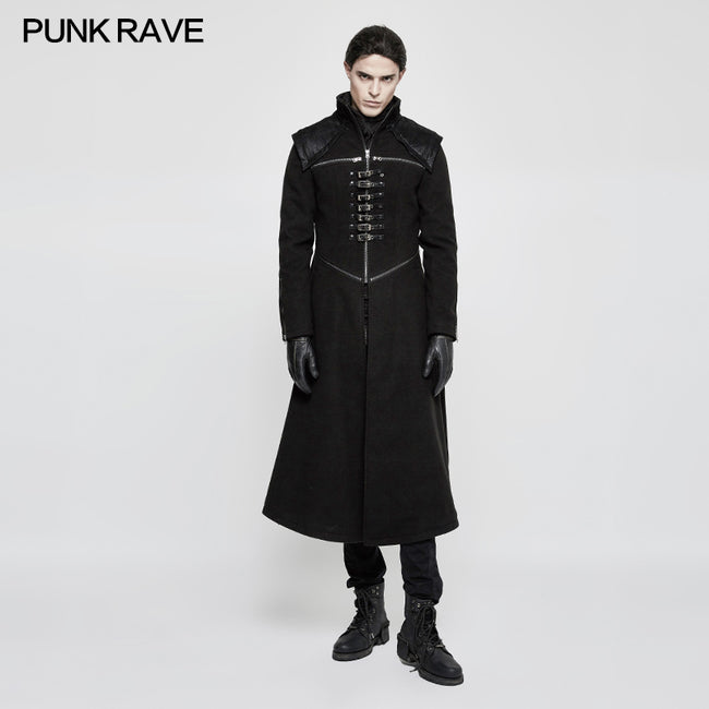 Handsome Dark Medium Long Punk Coat With Cross On Back