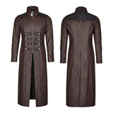 Winter Men Long Leather Punk Coat With Stand-up Collar