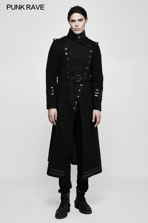 Stand-collar Military Uniform Punk Jacket With Removable Belt