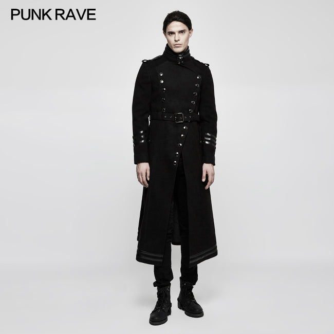 Stand-collar Military Uniform Punk Jacket With Removable Belt