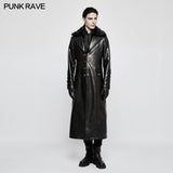 Military Uniform Long Leather Punk Coat With Warm Collar