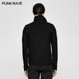 Stereo Stripe Elastic Knitted Gothic T-shirts With High Neck Collar