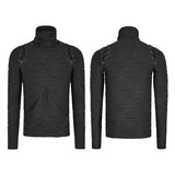 Stereo Stripe Elastic Knitted Gothic T-shirts With High Neck Collar