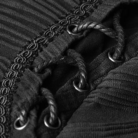 Stereo Stripe Elastic Knitted Gothic T-shirts With High Neck Collar