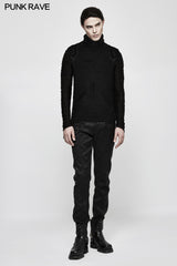 Stereo Stripe Elastic Knitted Gothic T-shirts With High Neck Collar