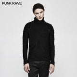 Stereo Stripe Elastic Knitted Gothic T-shirts With High Neck Collar