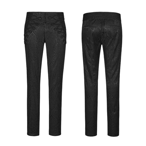 Handsome Jacquard Chinese Frog Black Gothic Pants For Men