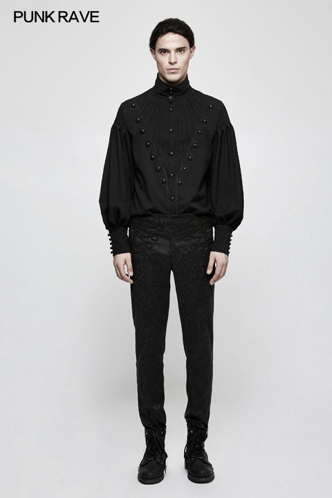 Handsome Jacquard Chinese Frog Black Gothic Pants For Men