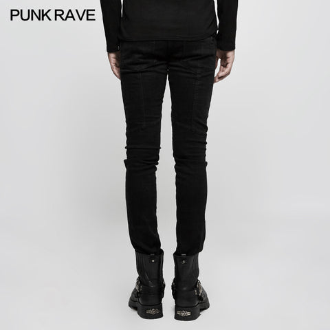 Slim-fitting Denim Black Long Punk Pants For Men