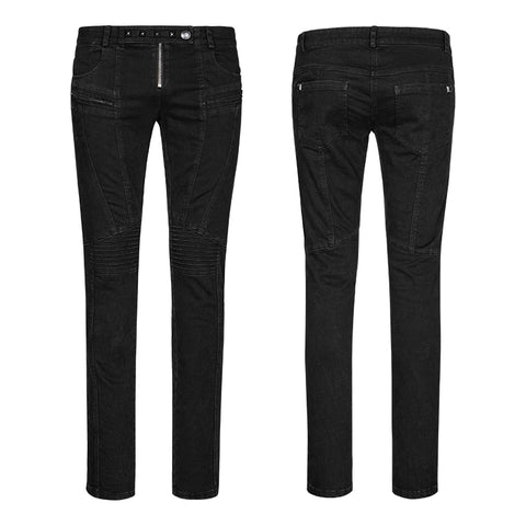 Slim-fitting Denim Black Long Punk Pants For Men