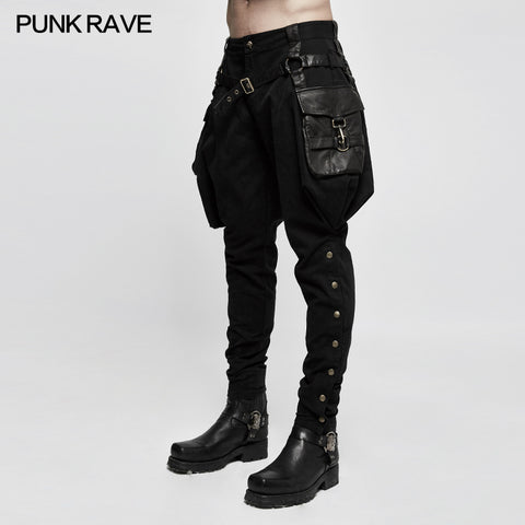 Stretch Woven Punk Pants Riding Breeches With Stereo Pockets