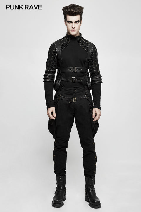 Stretch Woven Punk Pants Riding Breeches With Stereo Pockets