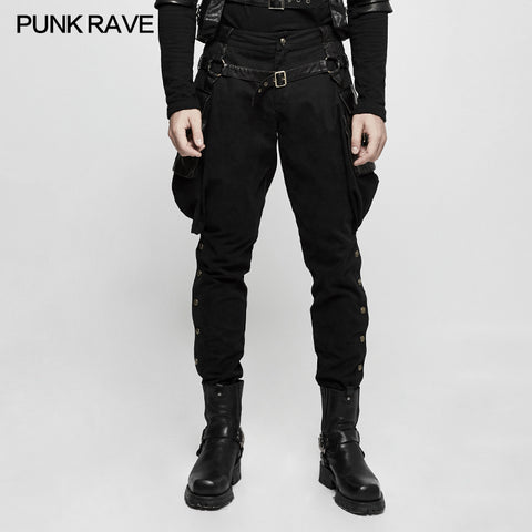 Stretch Woven Punk Pants Riding Breeches With Stereo Pockets