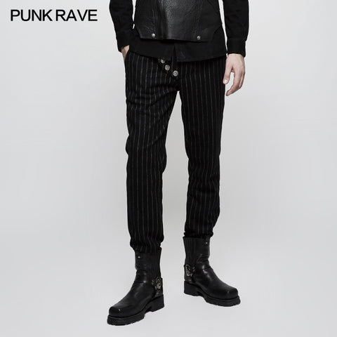 Military Uniform Leisure Punk Pants Suede Suits Woven Striped Worsted Man's Trousers