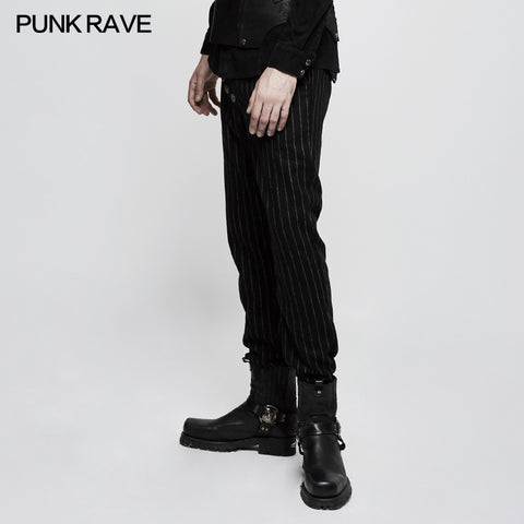 Military Uniform Leisure Punk Pants Suede Suits Woven Striped Worsted Man's Trousers