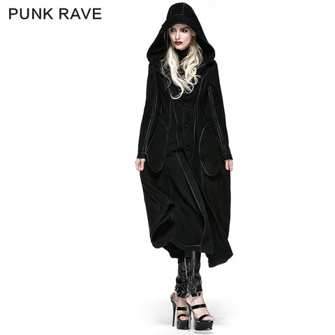 Winter Woolen Long Black Gothic Coat For Women Two Wear Imitation Fur Coat