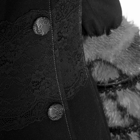 Winter Woolen Long Black Gothic Coat For Women Two Wear Imitation Fur Coat