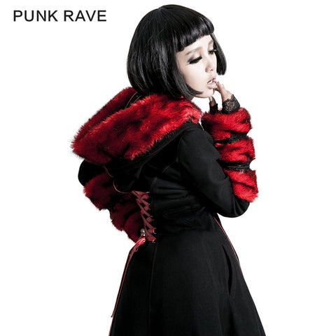 Winter Woolen Long Black Gothic Coat For Women Two Wear Imitation Fur Coat