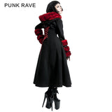 Winter Woolen Long Black Gothic Coat For Women Two Wear Imitation Fur Coat