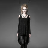 Black Long Loose Soft High-elastic Knitting Punk T-shirts For Women
