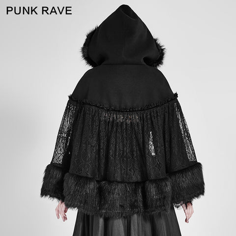 Lolita Style Warm Gothic Coat Woolen And Lace Fabric Cloak For Women