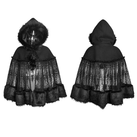 Lolita Style Warm Gothic Coat Woolen And Lace Fabric Cloak For Women