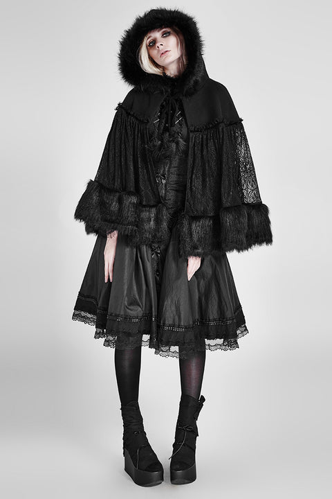 Lolita Style Warm Gothic Coat Woolen And Lace Fabric Cloak For Women