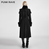 Lolita Style Long Shawl Woolen Gothic Coat With Imitation Fur Collar