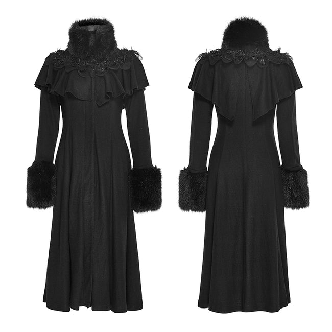 Lolita Style Long Shawl Woolen Gothic Coat With Imitation Fur Collar