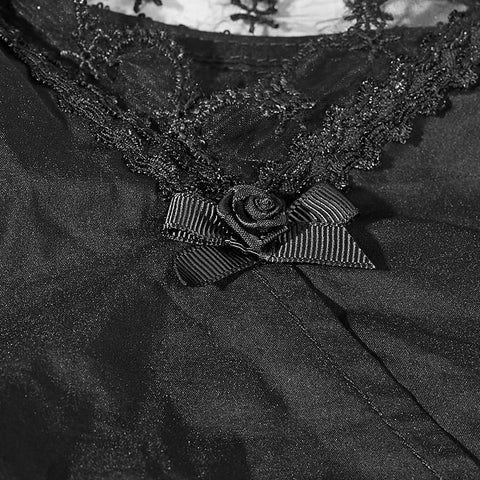 Black Elastic Pastoral Style Gothic Shirts Lace Lolita Blouse