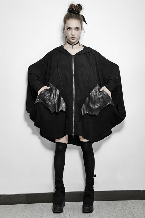 Comfortable Black Bats Punk Jacket With Double Zippers