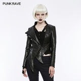 Irregular Shaped Bright Leather Punk Jacket With Stand Collar