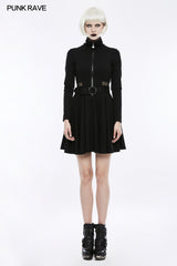 Handsome Knitted Punk Dress With Mesh Spliced Design