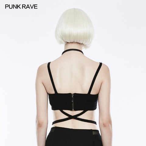 Sexy Tie Rope Athletic Punk Vest With Elastic Loops