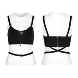 Sexy Tie Rope Athletic Punk Vest With Elastic Loops