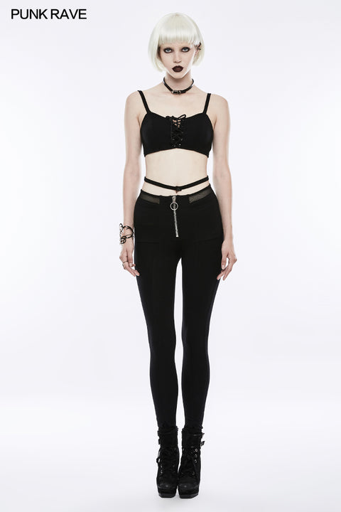 Sexy Tie Rope Athletic Punk Vest With Elastic Loops