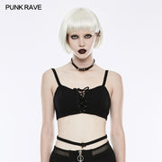 Sexy Tie Rope Athletic Punk Vest With Elastic Loops