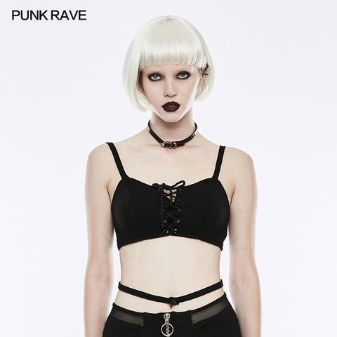 Sexy Tie Rope Athletic Punk Vest With Elastic Loops