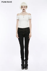 Sexy Off The Shoulder Slim Gothic T-shirt Tie Rope Necklace Top