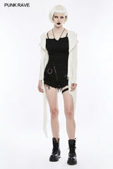 Sexy Off The Shoulder Slim Gothic T-shirt Tie Rope Necklace Top