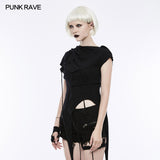 Fashion Slant Hat Mosaic Punk T-shirt Irregular Top