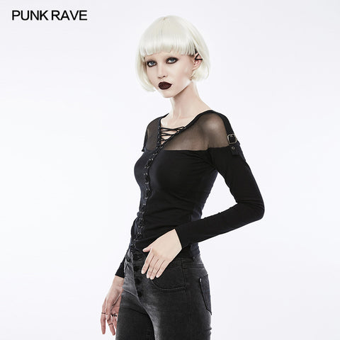 Elastic Drawstring Gothic T-shirt For Women