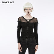 Elastic Drawstring Gothic T-shirt For Women