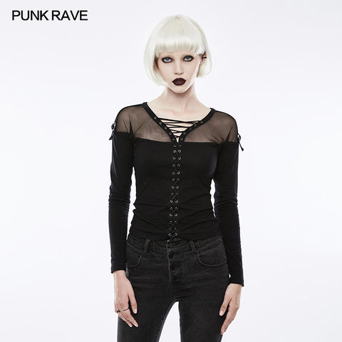 Elastic Drawstring Gothic T-shirt For Women