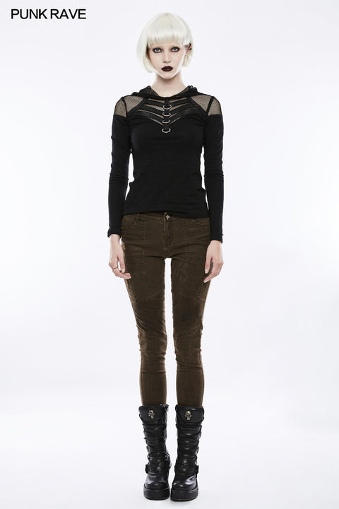 Handsome Stretchable Mesh Hooded Punk T-shirt