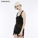 Printing Sexy Soft Punk Vest With Eyelet Drawstring