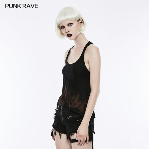 Printing Sexy Soft Punk Vest With Eyelet Drawstring